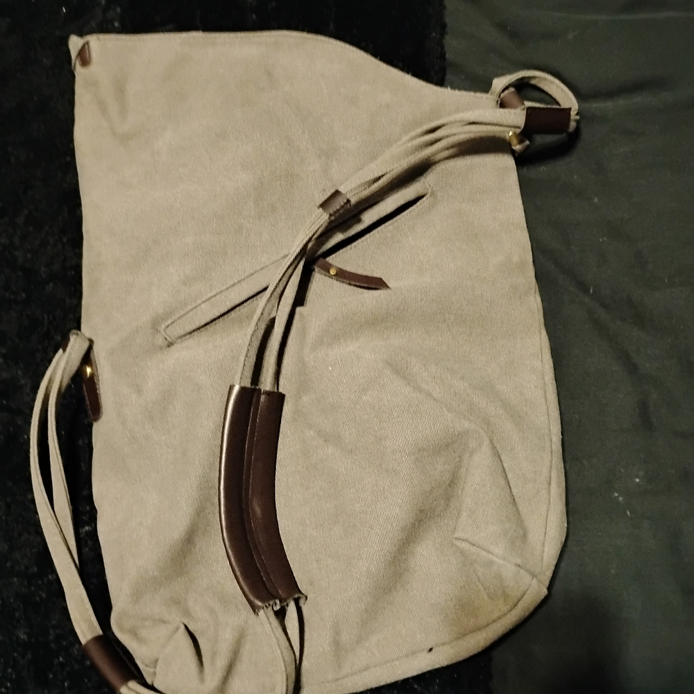 Grey Canvas and Brown Leather Women's Bag